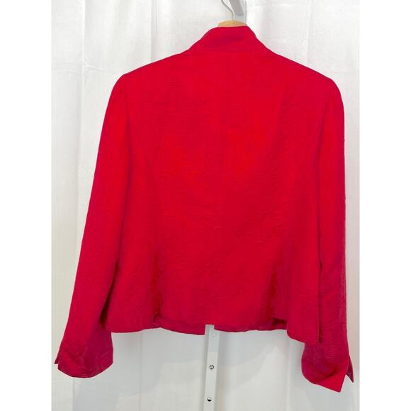 NINA MCLEMORE Open Front Textured Silk Cotton Jacket Collared Red Size 10 - Picture 2 of 7